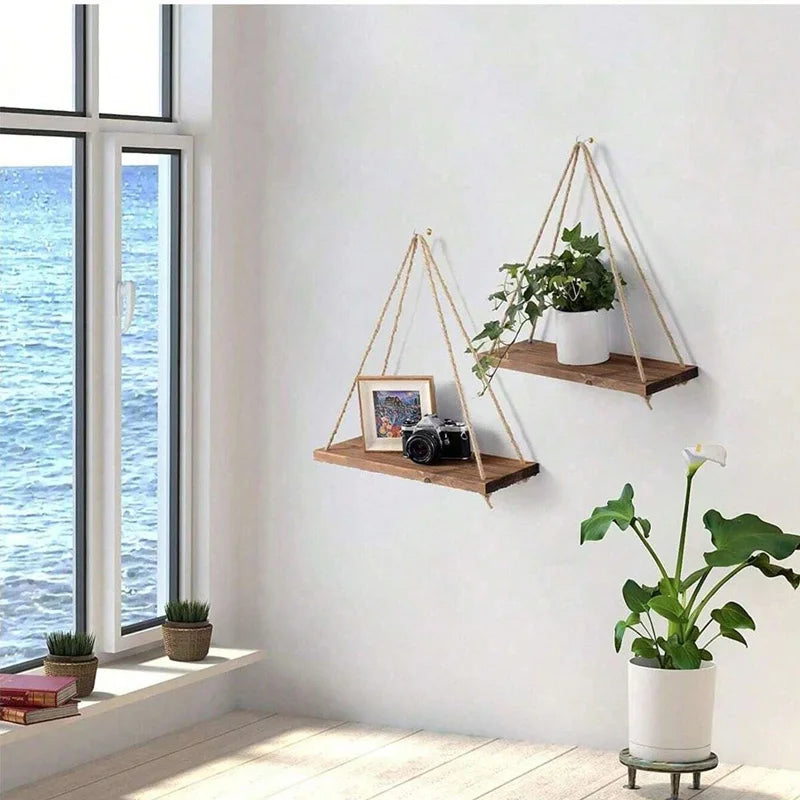 RustiSwing™ – Wooden Hanging Rope Shelf