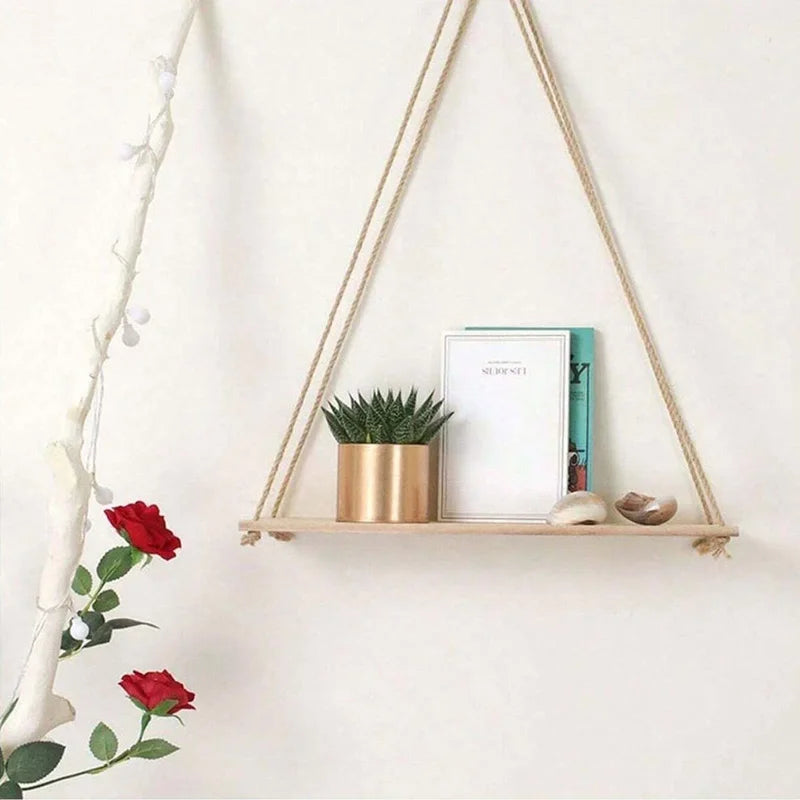 RustiSwing™ – Wooden Hanging Rope Shelf