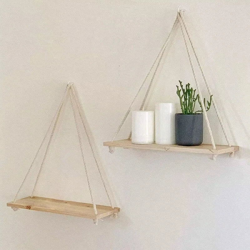 RustiSwing™ – Wooden Hanging Rope Shelf