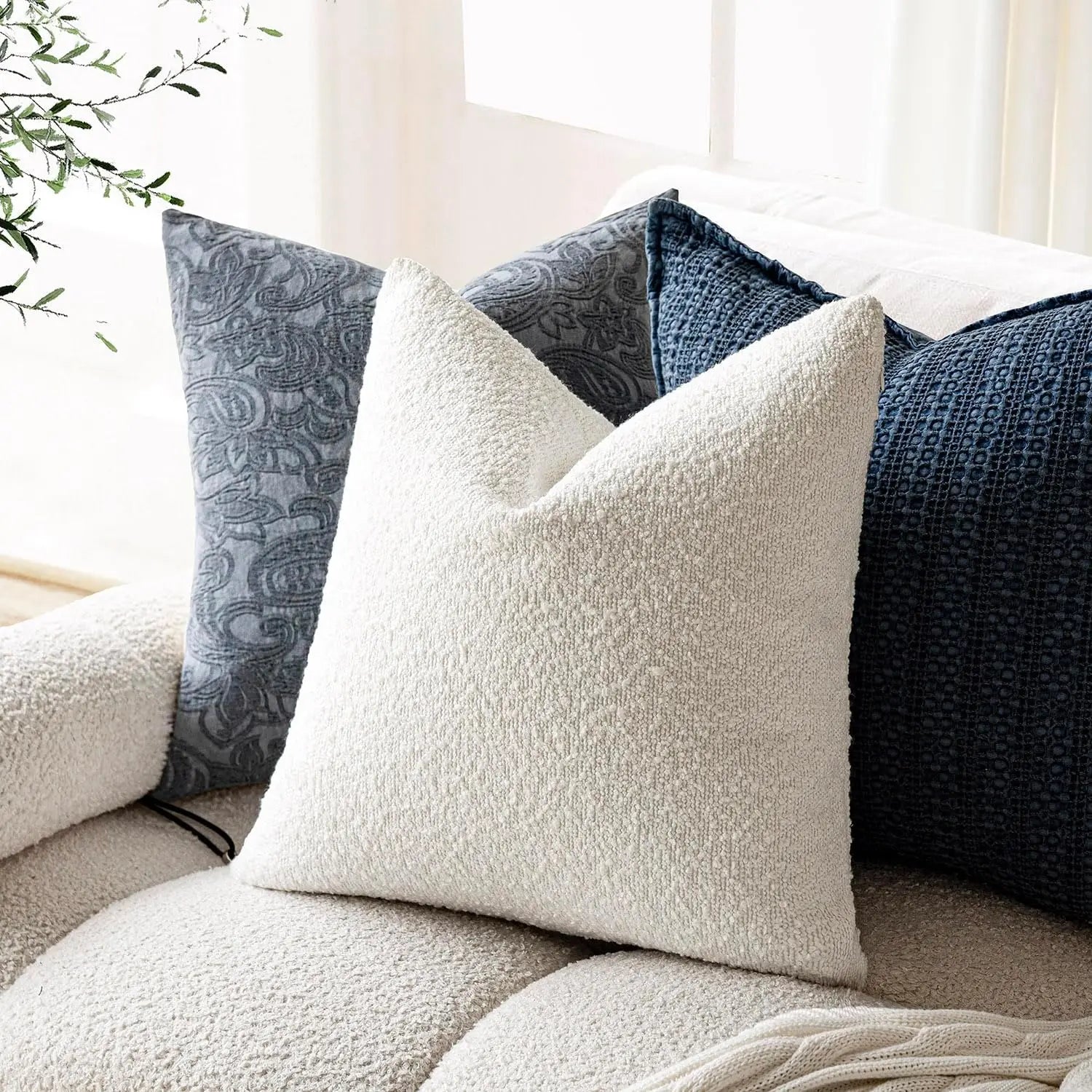 Bouclé Edge Throw Pillow Cover