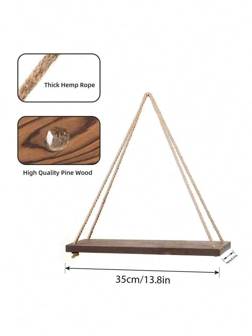 RustiSwing™ – Wooden Hanging Rope Shelf