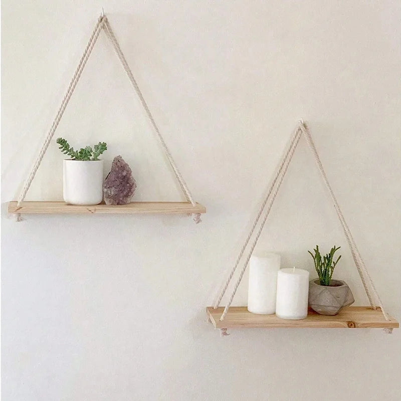 RustiSwing™ – Wooden Hanging Rope Shelf