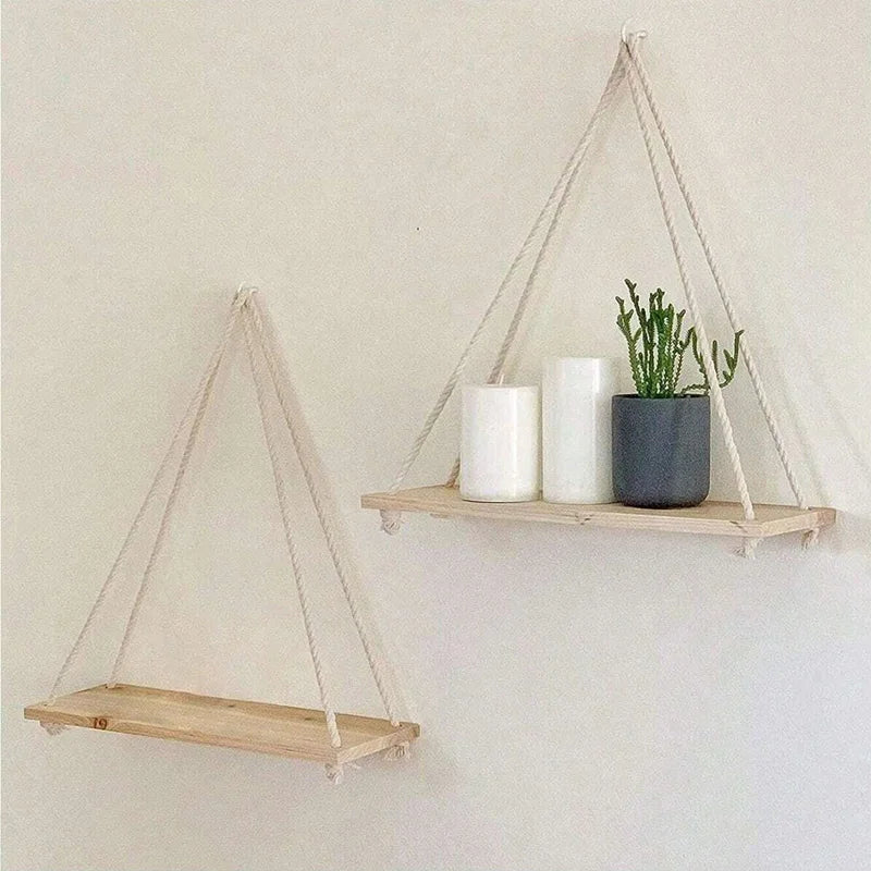 RustiSwing™ – Wooden Hanging Rope Shelf
