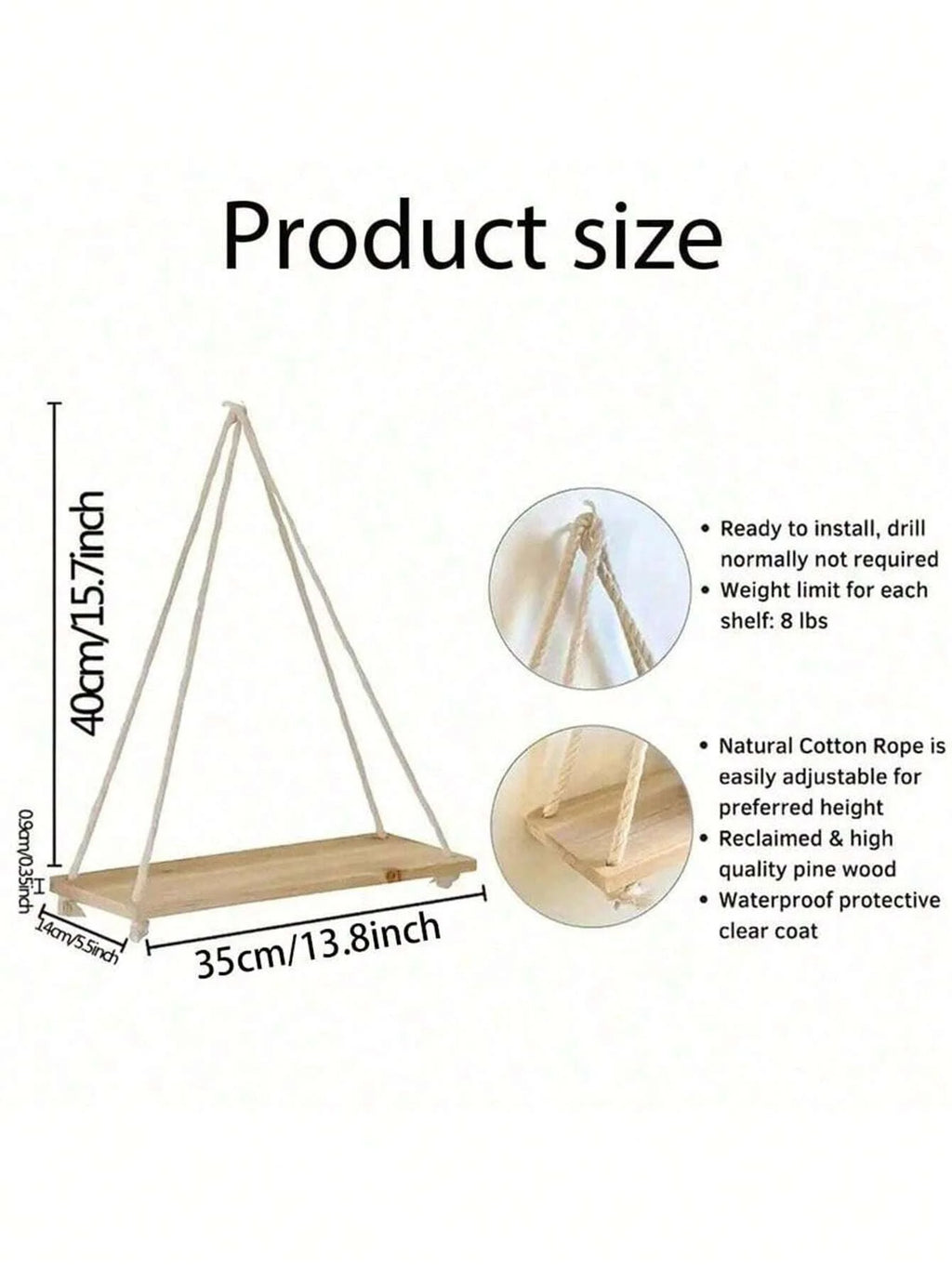 RustiSwing™ – Wooden Hanging Rope Shelf