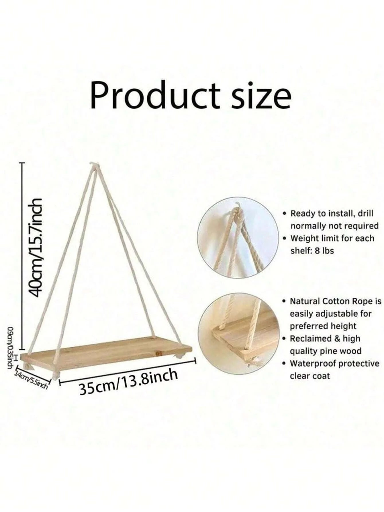 RustiSwing™ – Wooden Hanging Rope Shelf